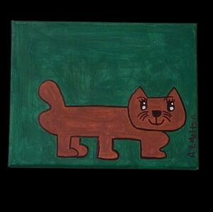 Handpainted Long Brown Cat On Canvas Bedroom Decor Home Decor Wall Decor 8x10"